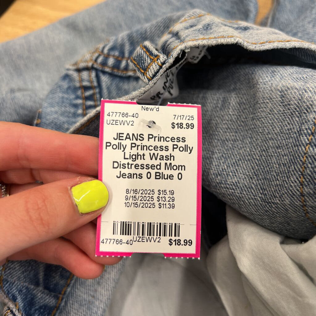 Princess Polly Light Wash Distressed Mom Jeans 0