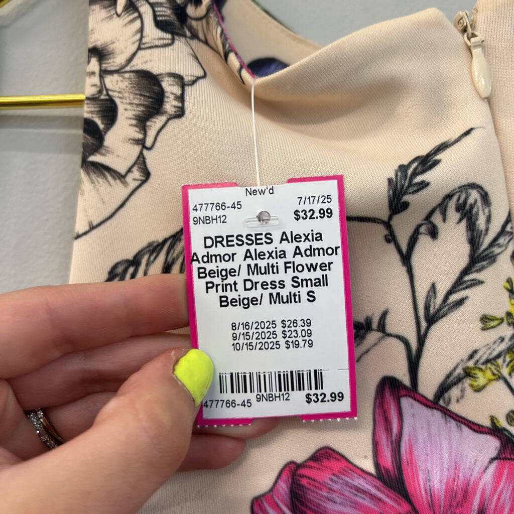 Alexia Admor Beige/ Multi Flower Print Dress Small