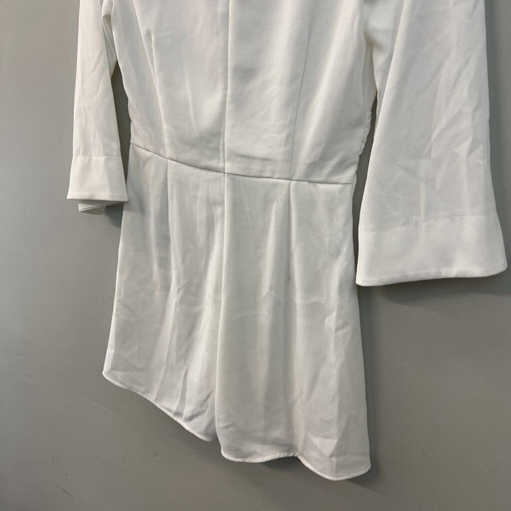 Zara White Long Sleeve Knot Front Romper Small