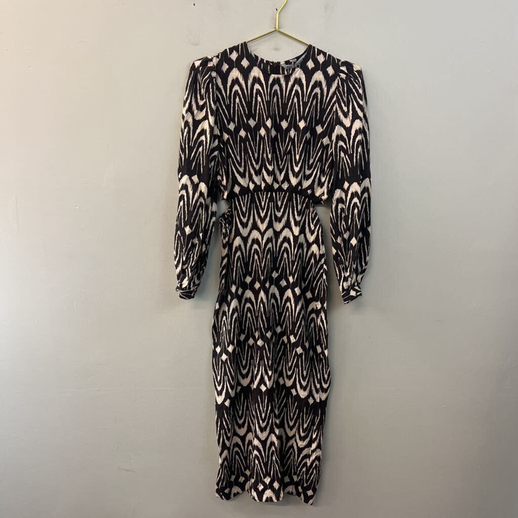 Zara Black/ Cream Print Long Sleeve Maxi Dress Small