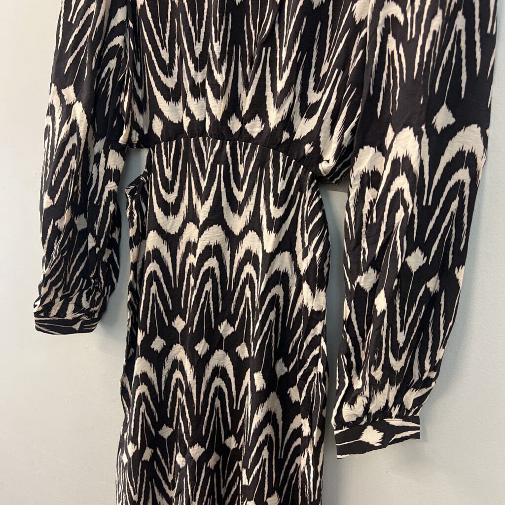 Zara Black/ Cream Print Long Sleeve Maxi Dress Small