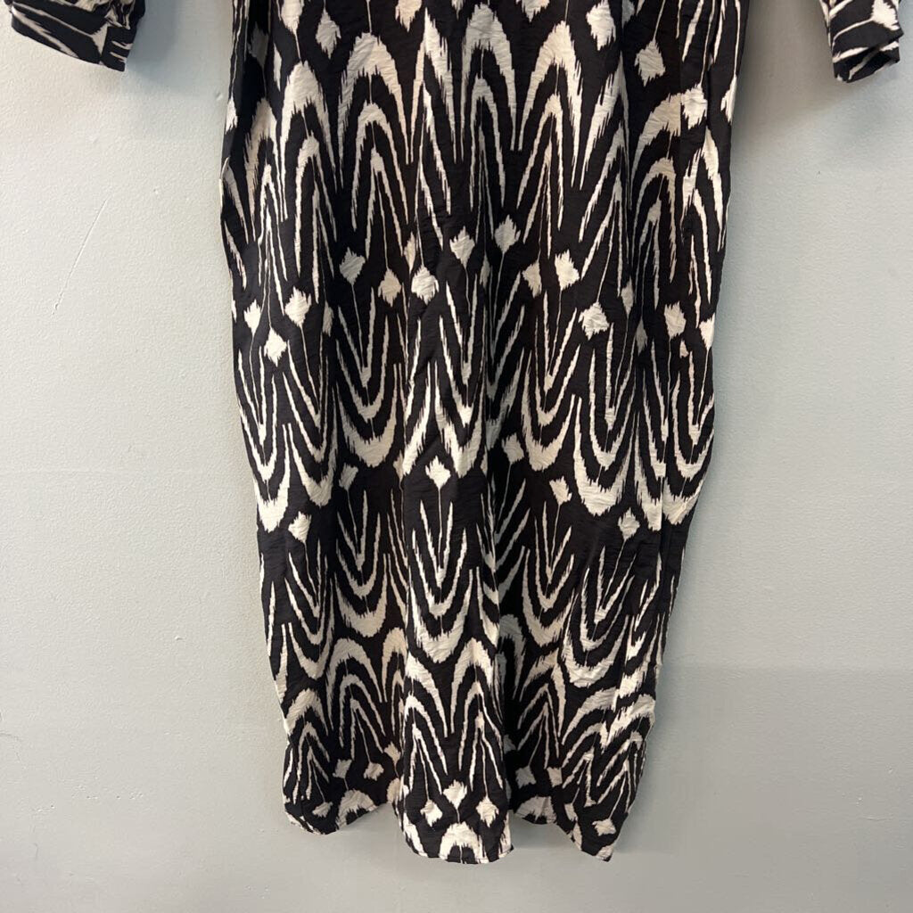 Zara Black/ Cream Print Long Sleeve Maxi Dress Small