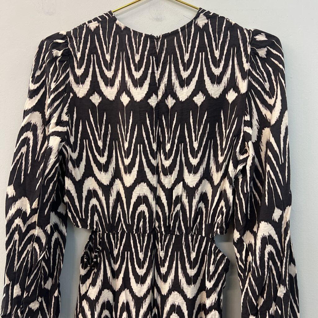 Zara Black/ Cream Print Long Sleeve Maxi Dress Small