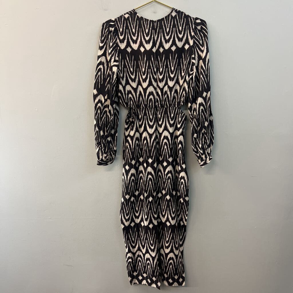 Zara Black/ Cream Print Long Sleeve Maxi Dress Small