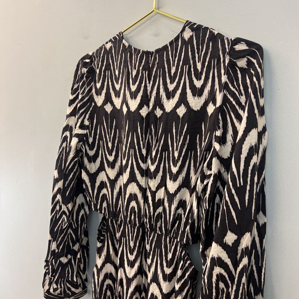 Zara Black/ Cream Print Long Sleeve Maxi Dress Small