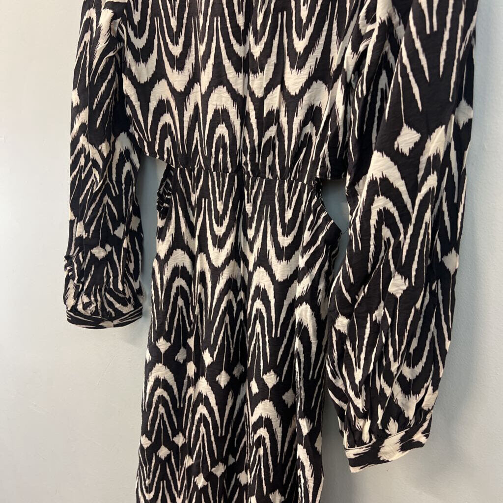 Zara Black/ Cream Print Long Sleeve Maxi Dress Small