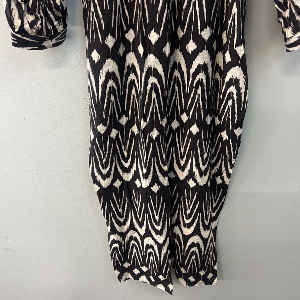 Zara Black/ Cream Print Long Sleeve Maxi Dress Small
