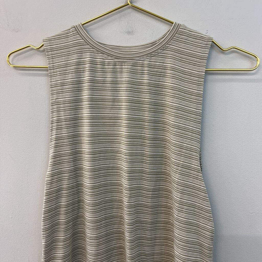 Athleta Cream/ Green Striped Athletic Tank Top XXS