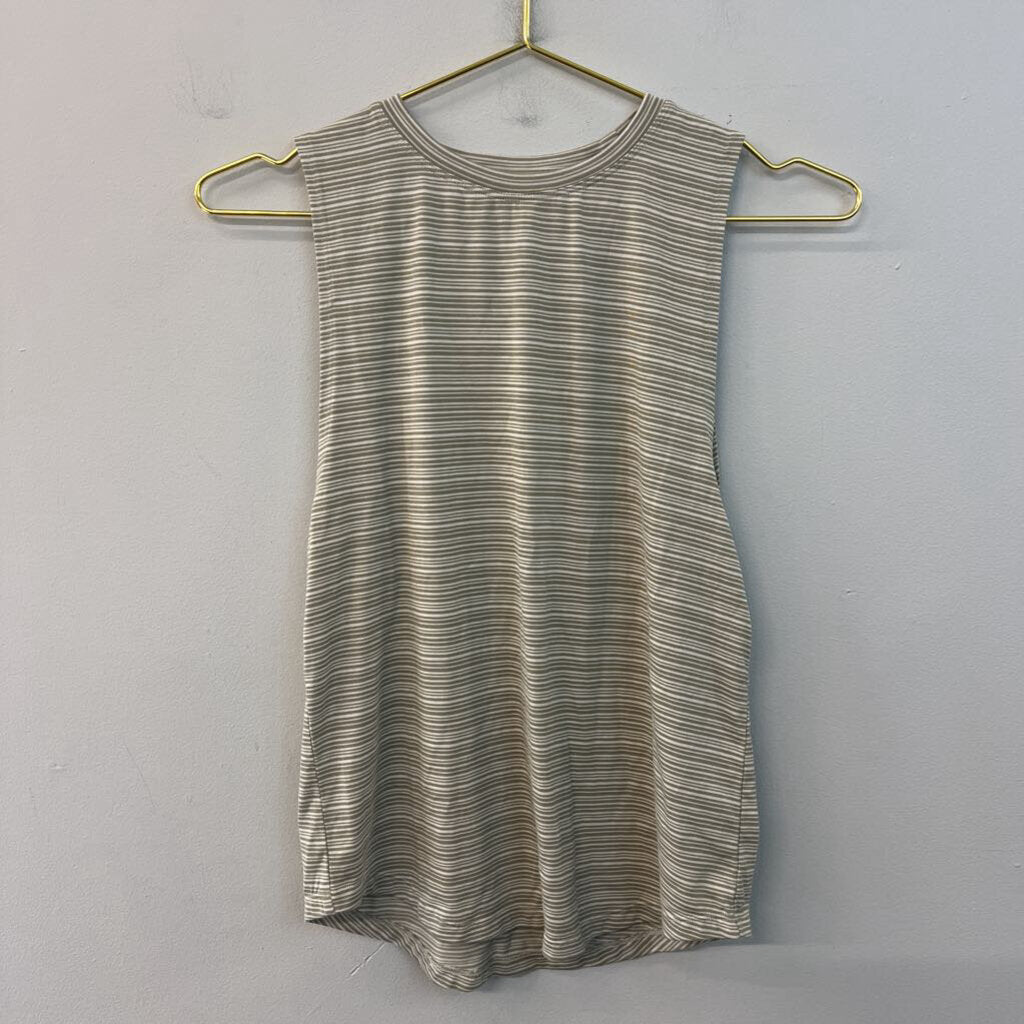 Athleta Cream/ Green Striped Athletic Tank Top XXS