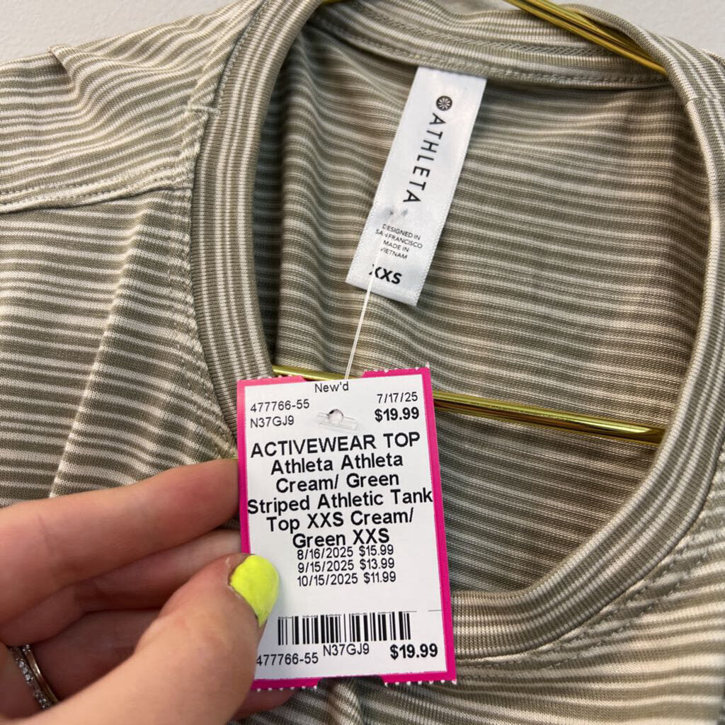 Athleta Cream/ Green Striped Athletic Tank Top XXS