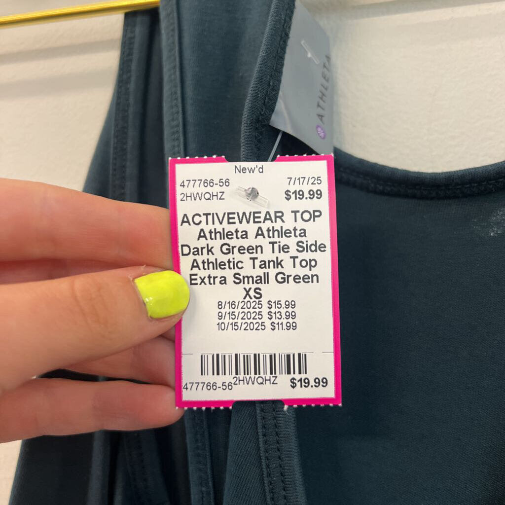 Athleta Dark Green Tie Side Athletic Tank Top Extra Small