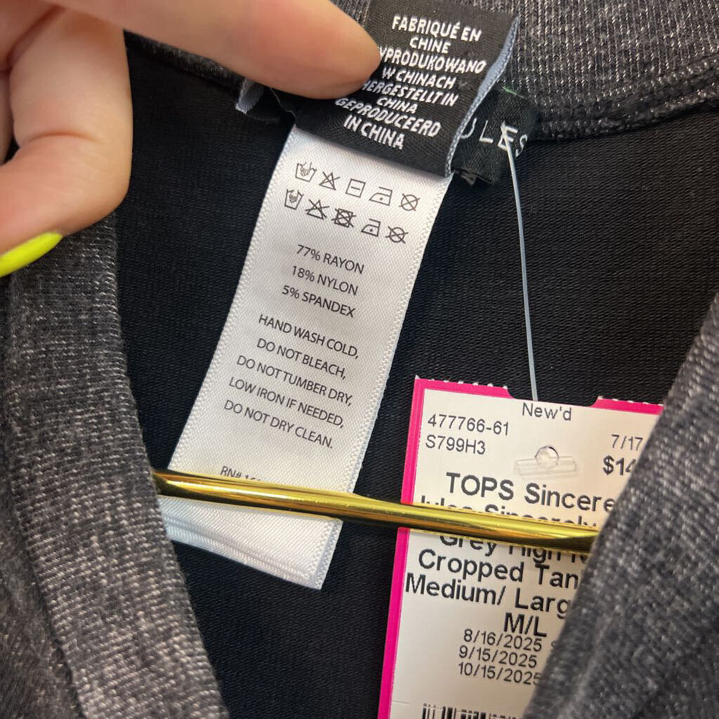 Sincerely Jules Grey High Neck Cropped Tank Top Medium/ Large
