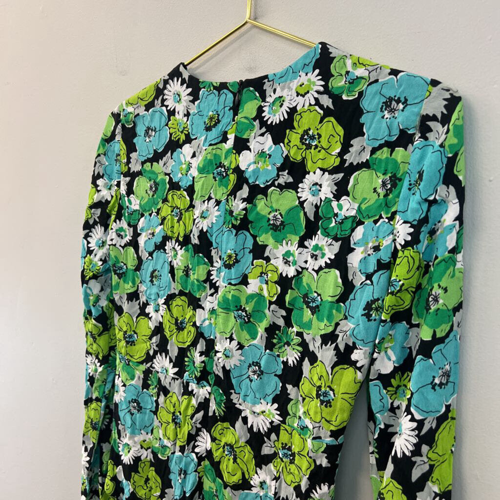 Zara Black/ Green/ Blue Flower Print Long Sleeve Bodysuit Small