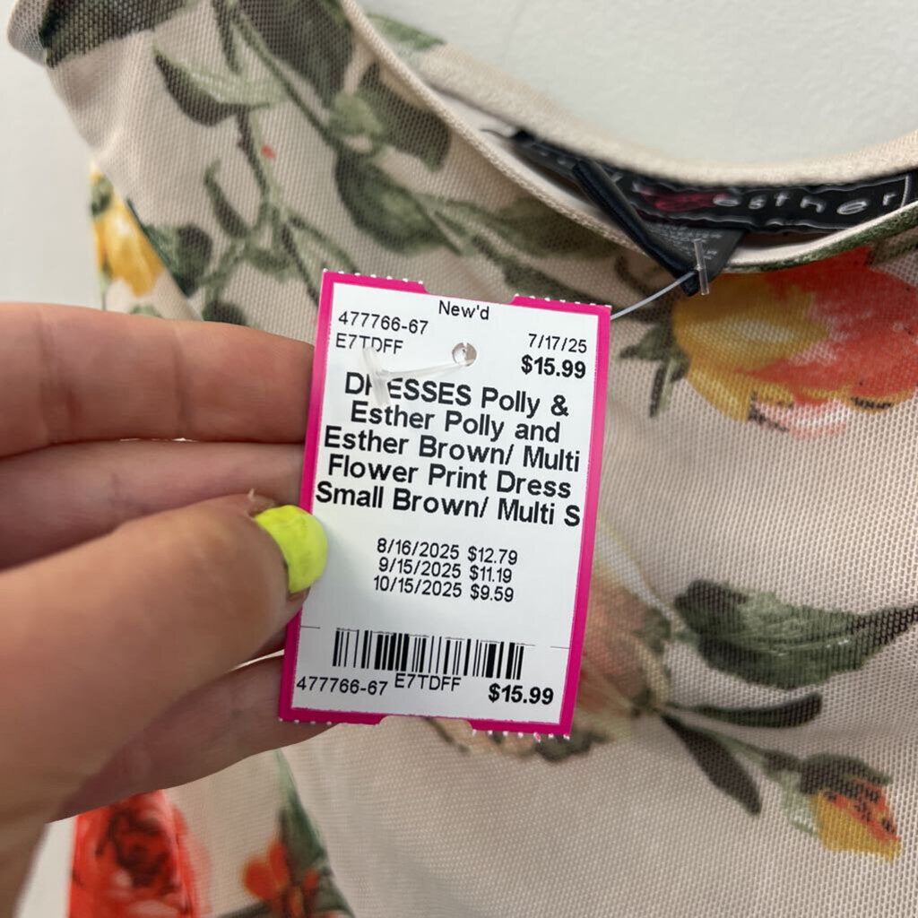 Polly and Esther Brown/ Multi Flower Print Dress Small