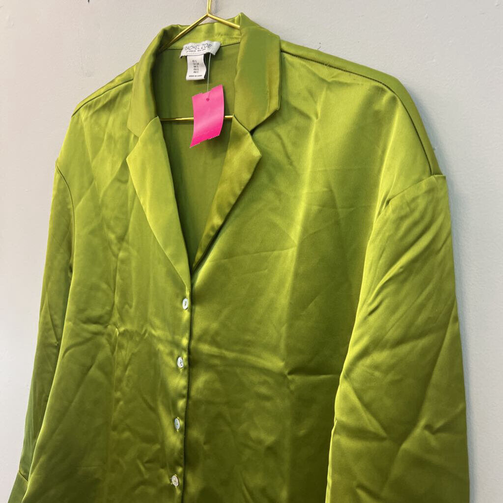 Rachel Zoe Green Silky Long Sleeve Button Down Top Small
