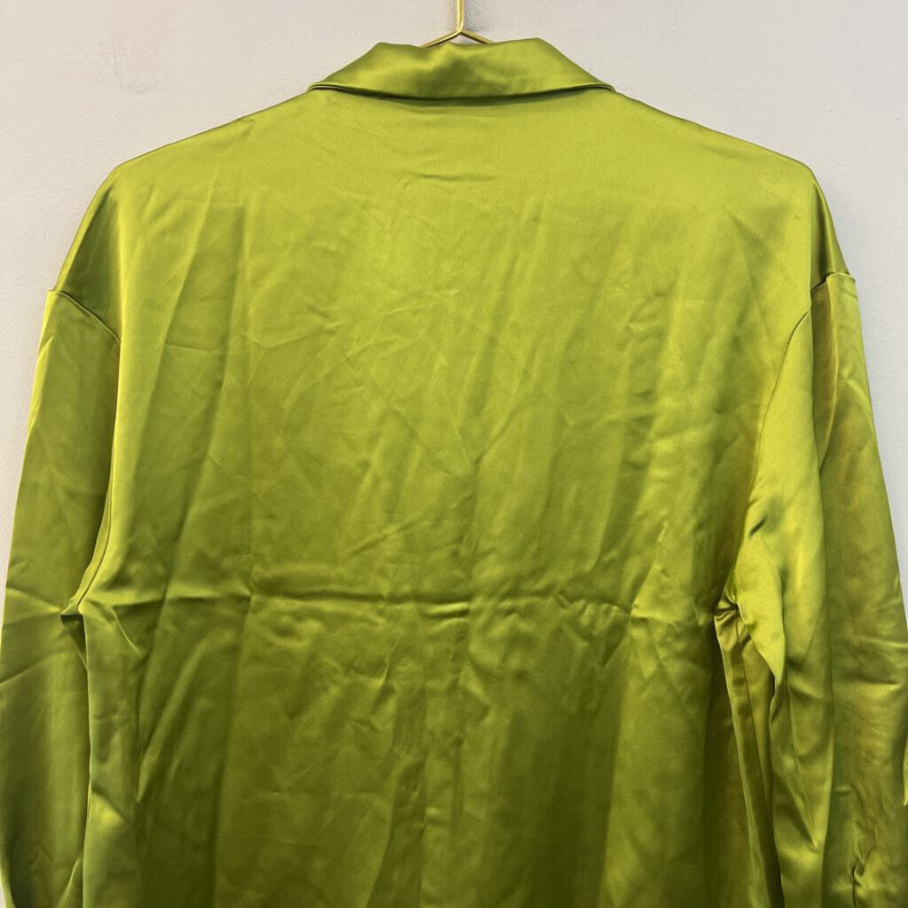 Rachel Zoe Green Silky Long Sleeve Button Down Top Small
