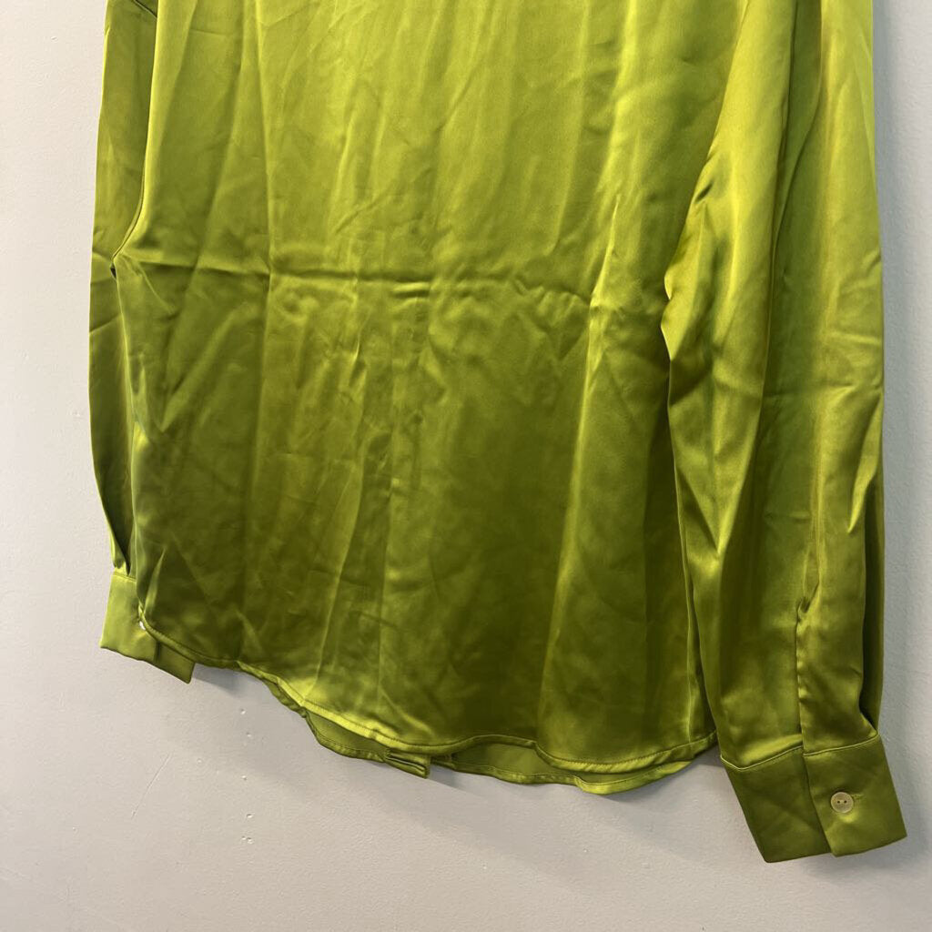 Rachel Zoe Green Silky Long Sleeve Button Down Top Small