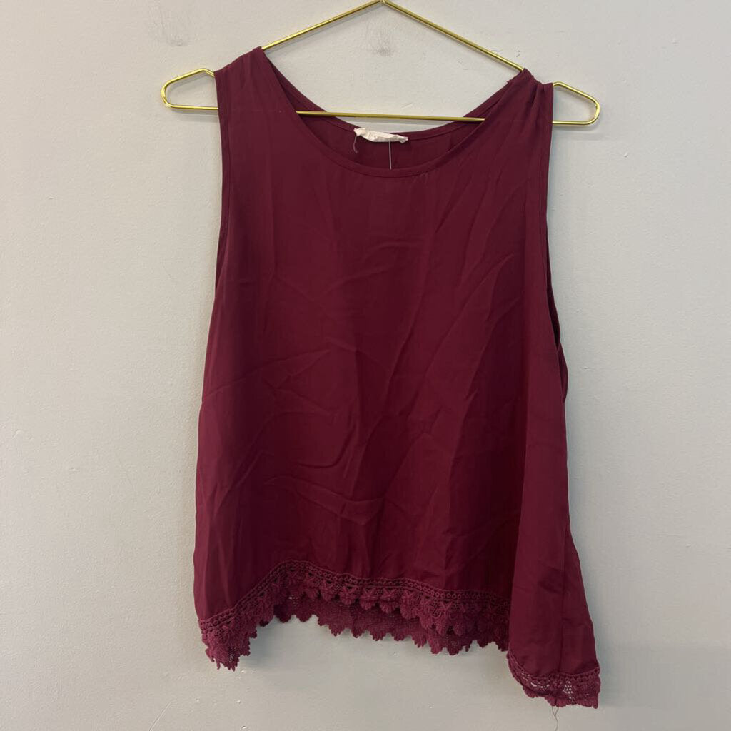 Elodie Burgundy Lace Trim Tank Top Large