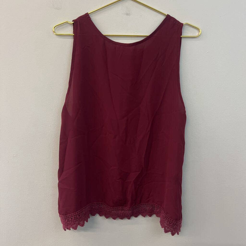 Elodie Burgundy Lace Trim Tank Top Large