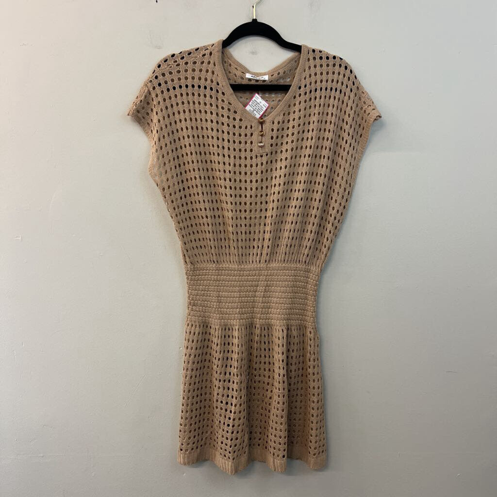 Aolro Brown Open Knit Short Sleeve Cover Up Dress Extra Large