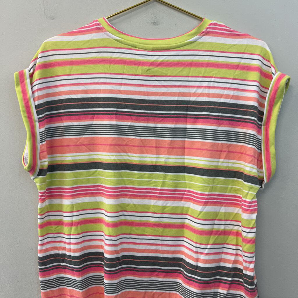 Live Well White/ Multi Striped Short Sleeve Top Medium