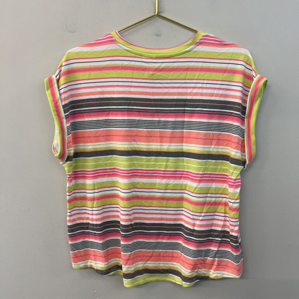 Live Well White/ Multi Striped Short Sleeve Top Medium