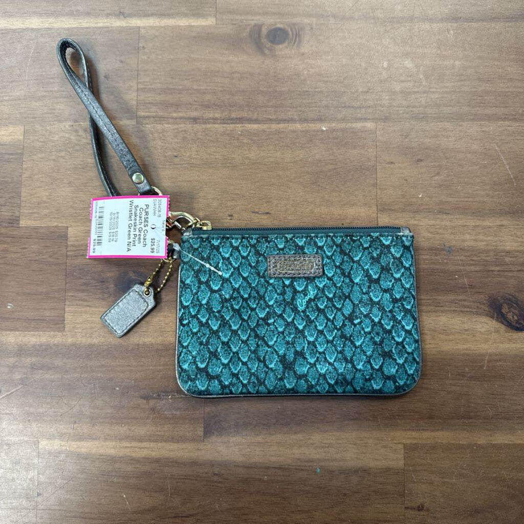 Coach Green Snakeskin Print Wristlet
