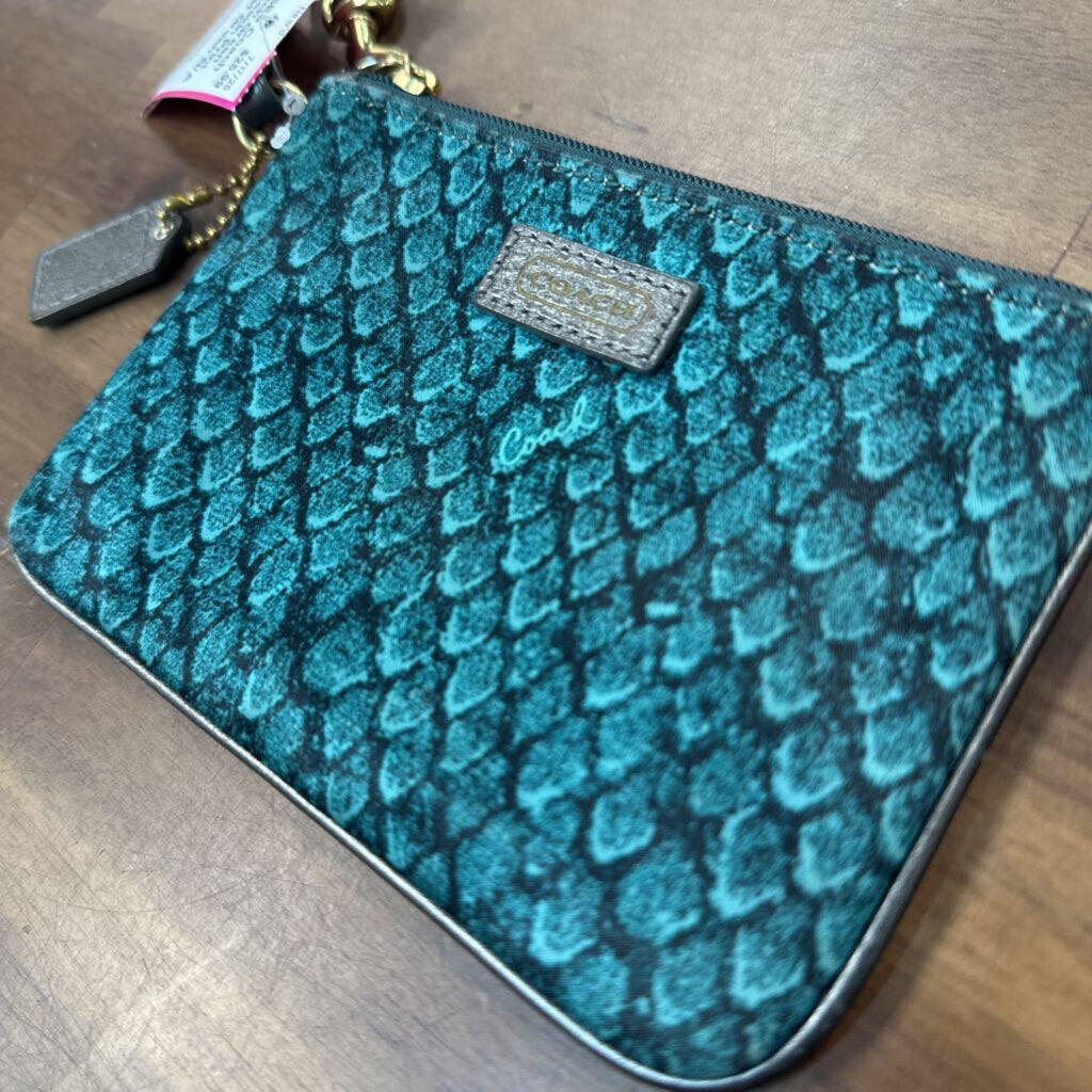 Coach Green Snakeskin Print Wristlet