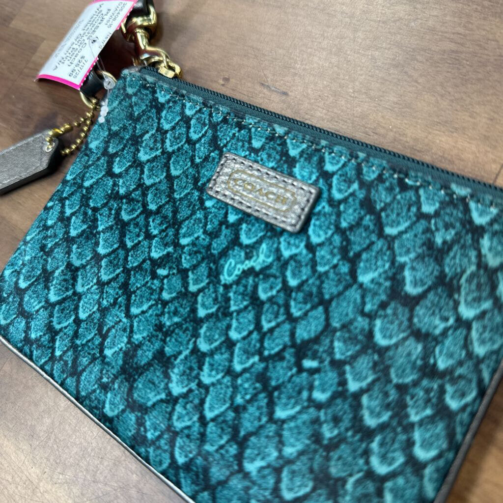 Coach Green Snakeskin Print Wristlet
