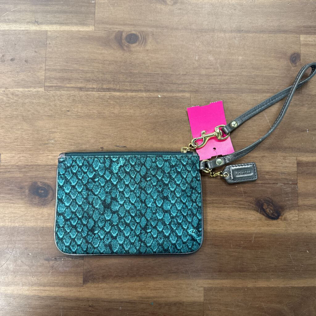 Coach Green Snakeskin Print Wristlet