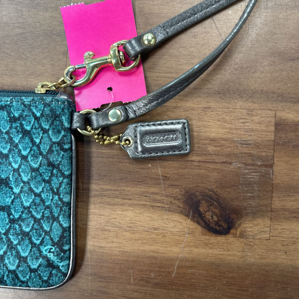 Coach Green Snakeskin Print Wristlet