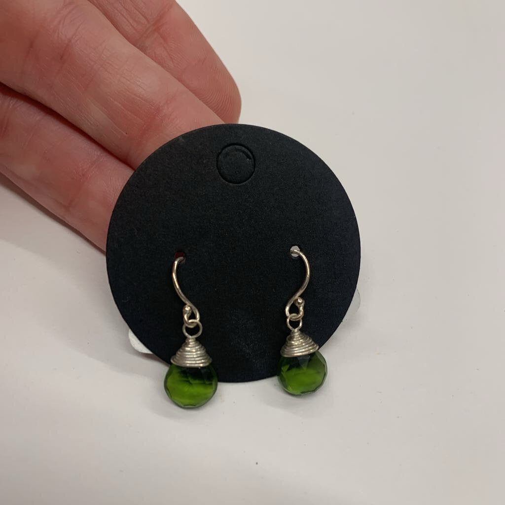 Anne Vaughan Designs Silver/ Green Beaded Drop Earrings