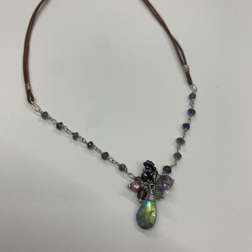 Anne Vaughan Designs Beaded Necklace On Leather Chain
