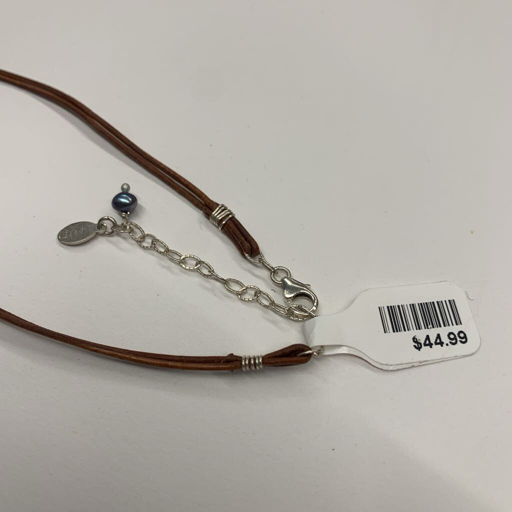 Anne Vaughan Designs Beaded Necklace On Leather Chain