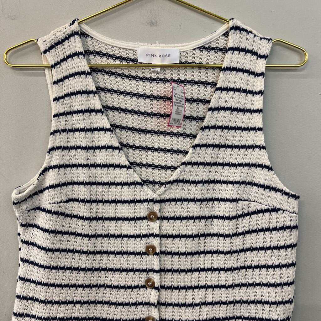 Pink Rose White/ Blue Striped Cropped Knit Tank Top Large