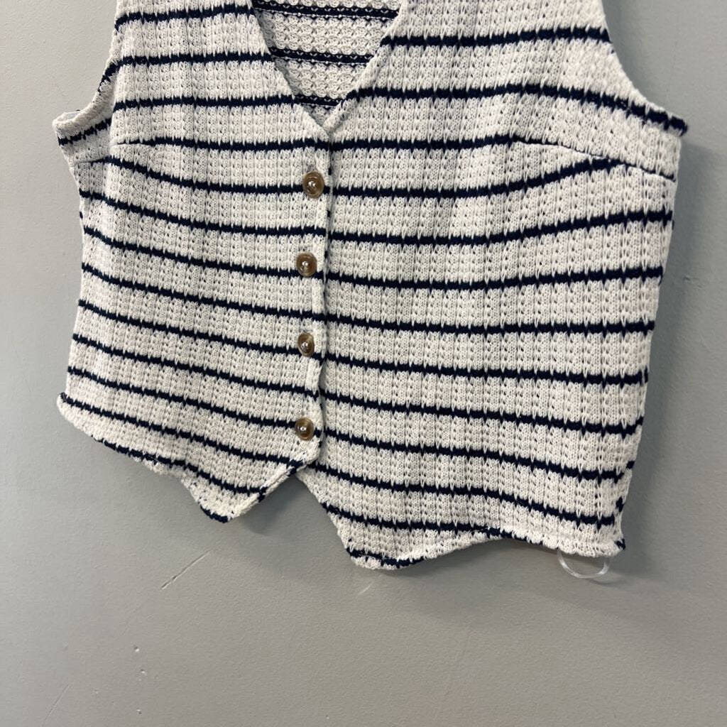 Pink Rose White/ Blue Striped Cropped Knit Tank Top Large