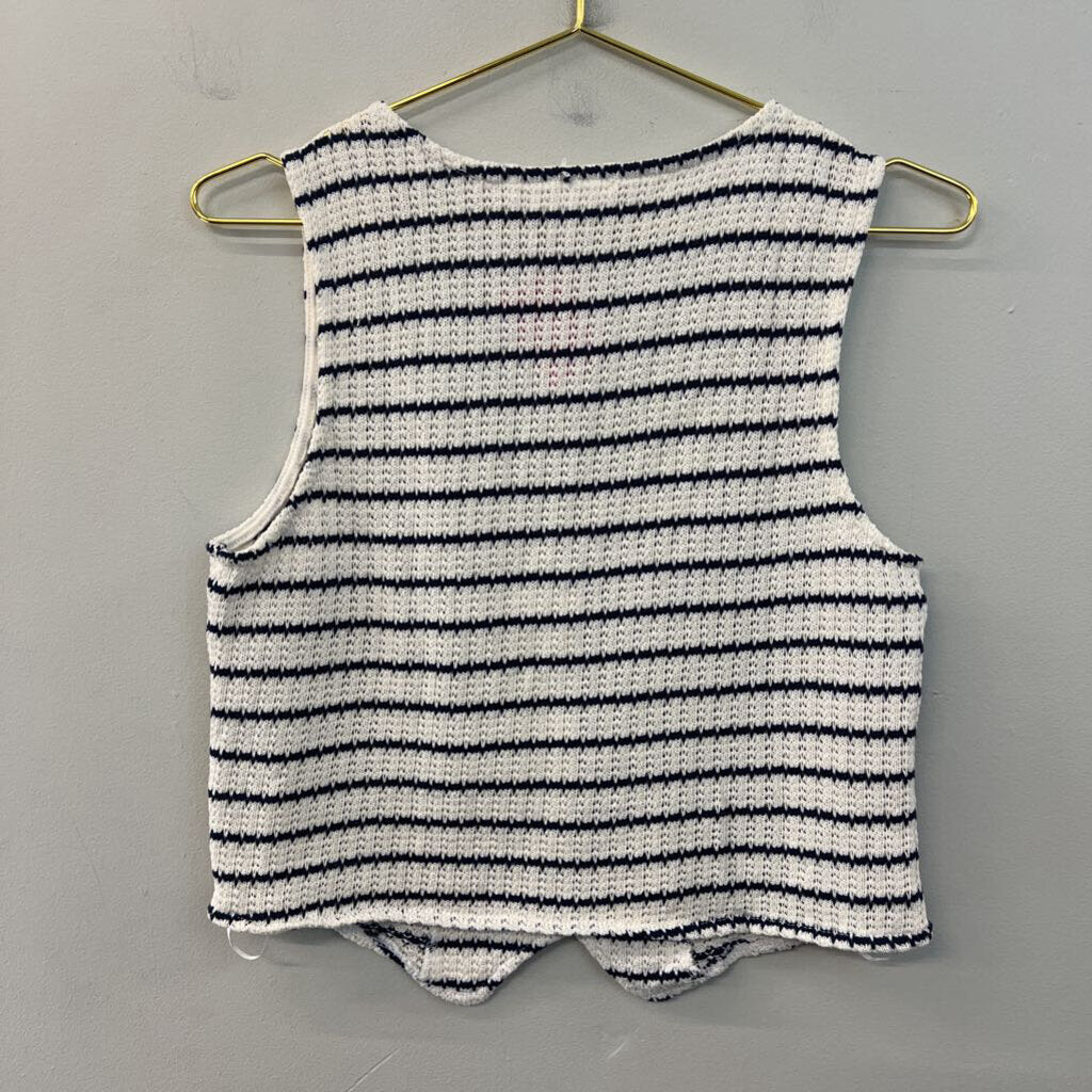 Pink Rose White/ Blue Striped Cropped Knit Tank Top Large