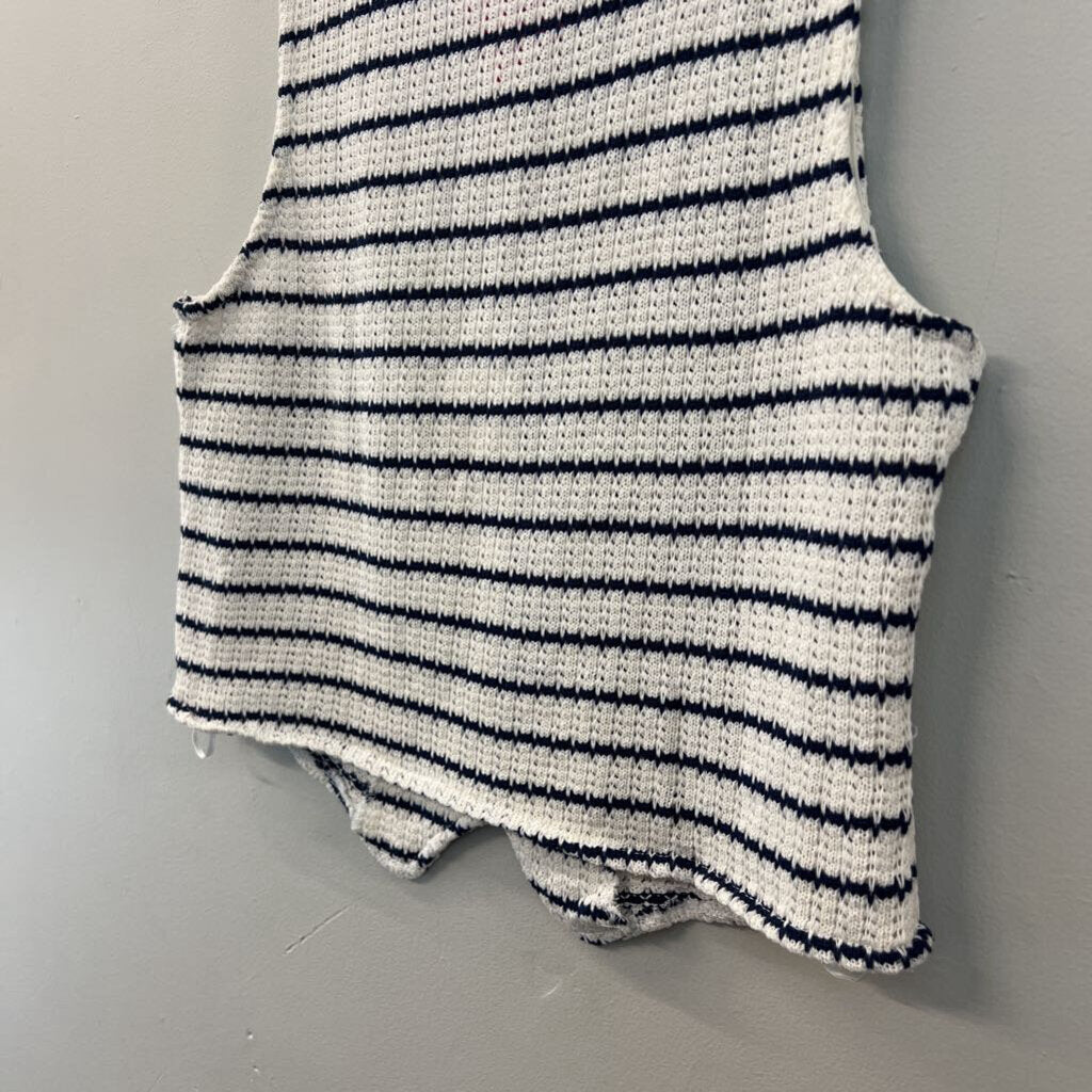 Pink Rose White/ Blue Striped Cropped Knit Tank Top Large