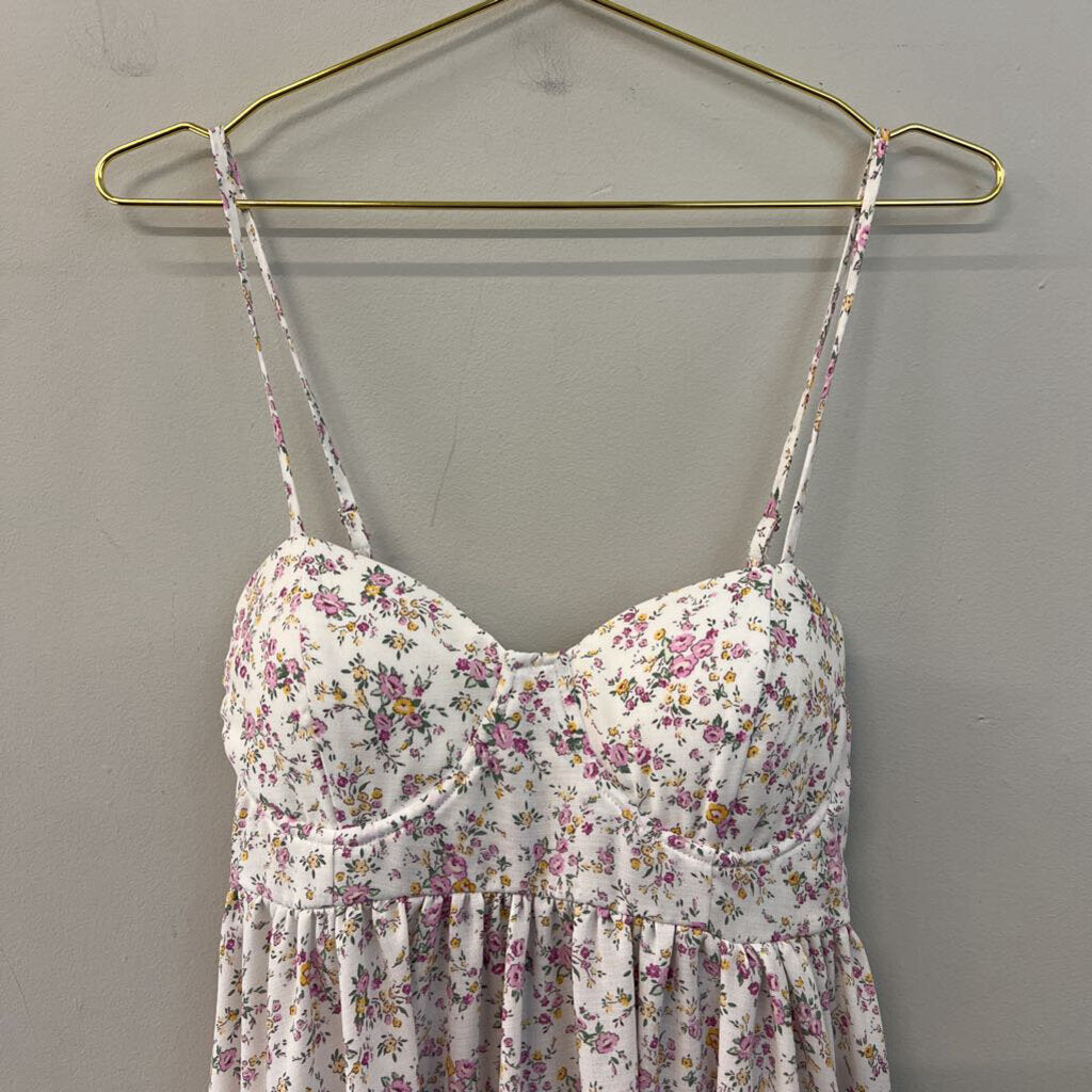 Altar'd State White/ Multi Flower Print Tie Back Dress Large