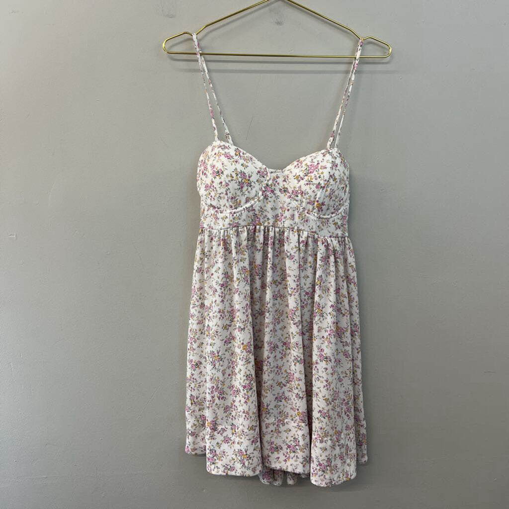 Altar'd State White/ Multi Flower Print Tie Back Dress Large