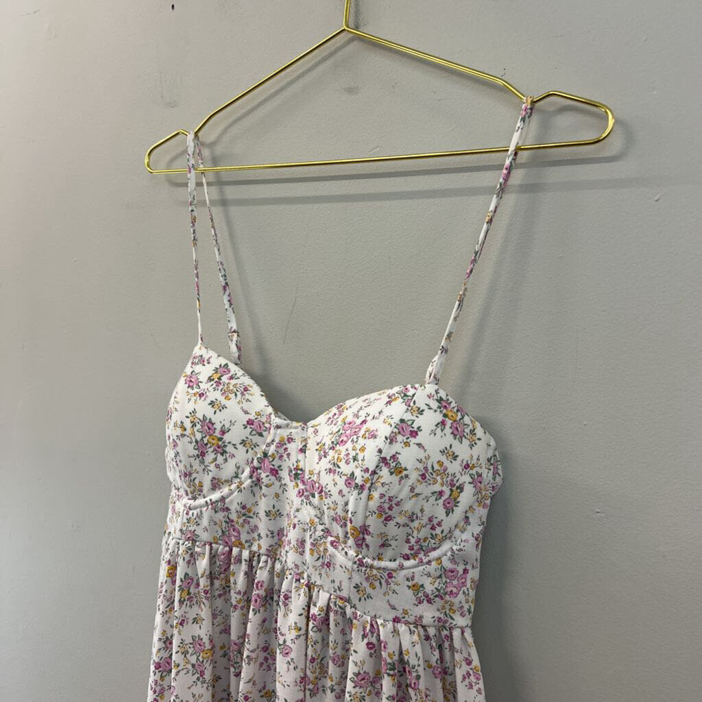 Altar'd State White/ Multi Flower Print Tie Back Dress Large