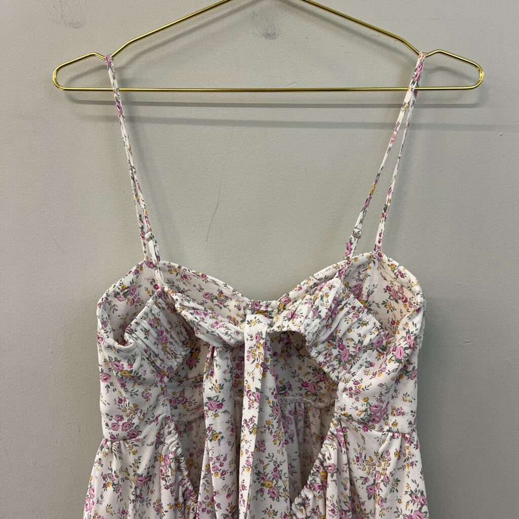 Altar'd State White/ Multi Flower Print Tie Back Dress Large