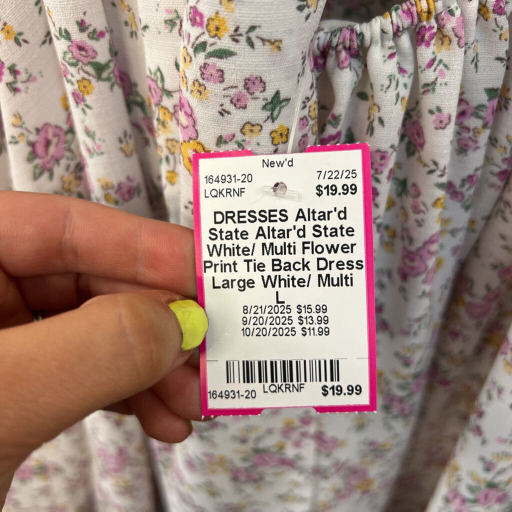 Altar'd State White/ Multi Flower Print Tie Back Dress Large