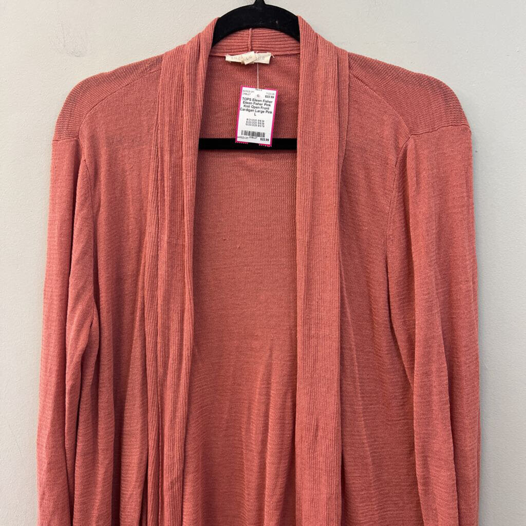 Eileen Fisher Pink Knit Open Front Cardigan Large
