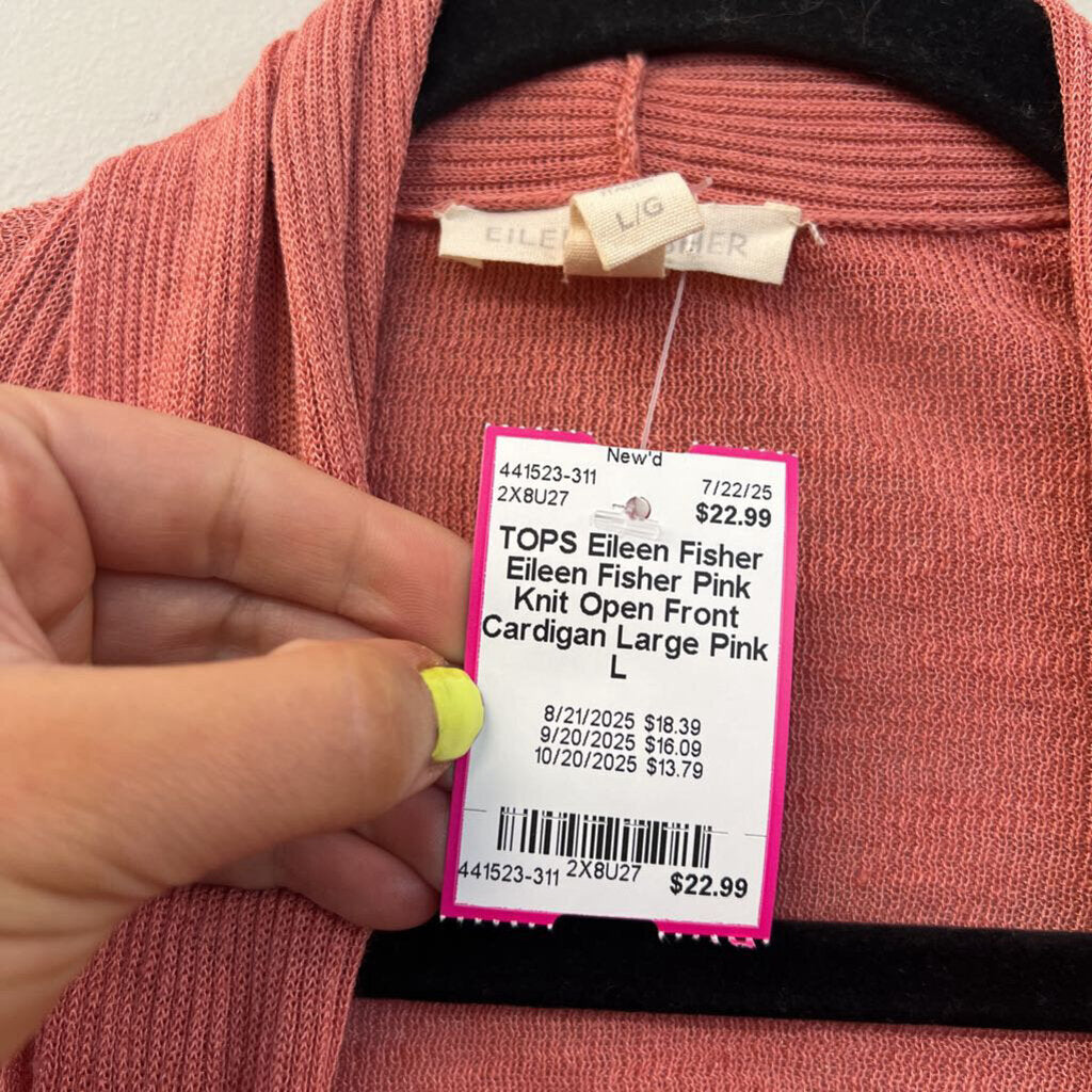Eileen Fisher Pink Knit Open Front Cardigan Large