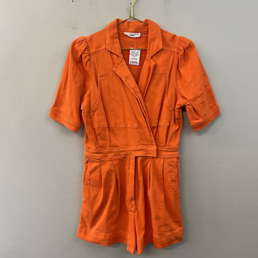Talulah Orange Denim Short Sleeve Romper Medium