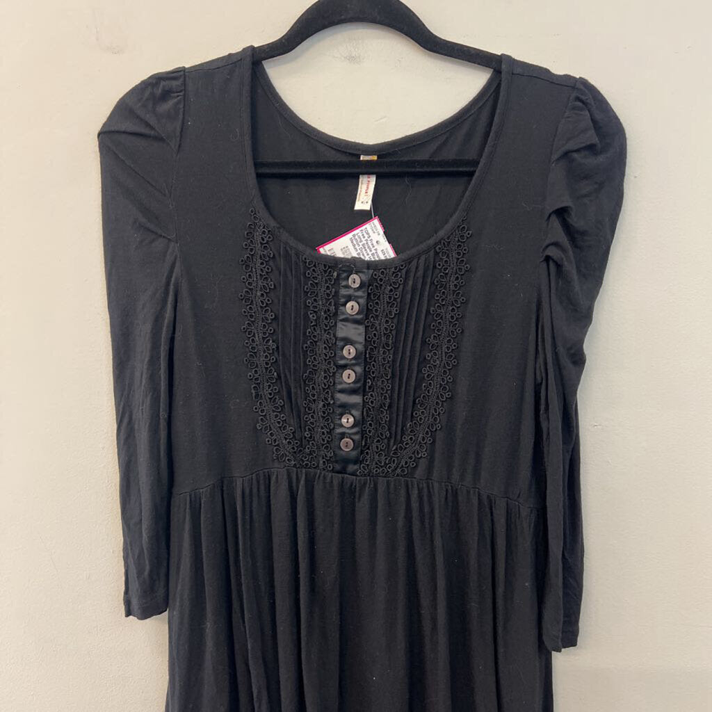 Free People Black Long Sleeve Half Button Down Top Medium