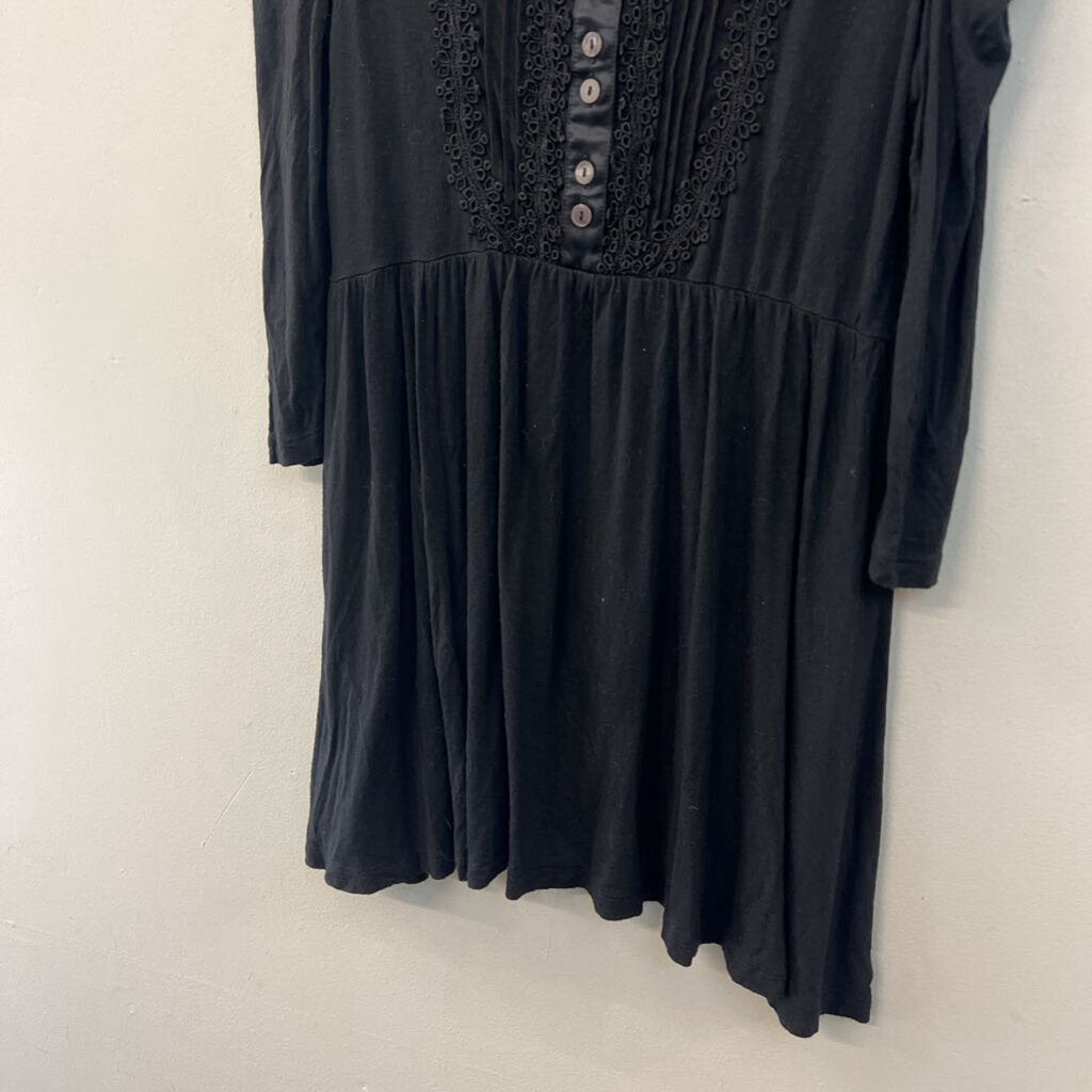 Free People Black Long Sleeve Half Button Down Top Medium