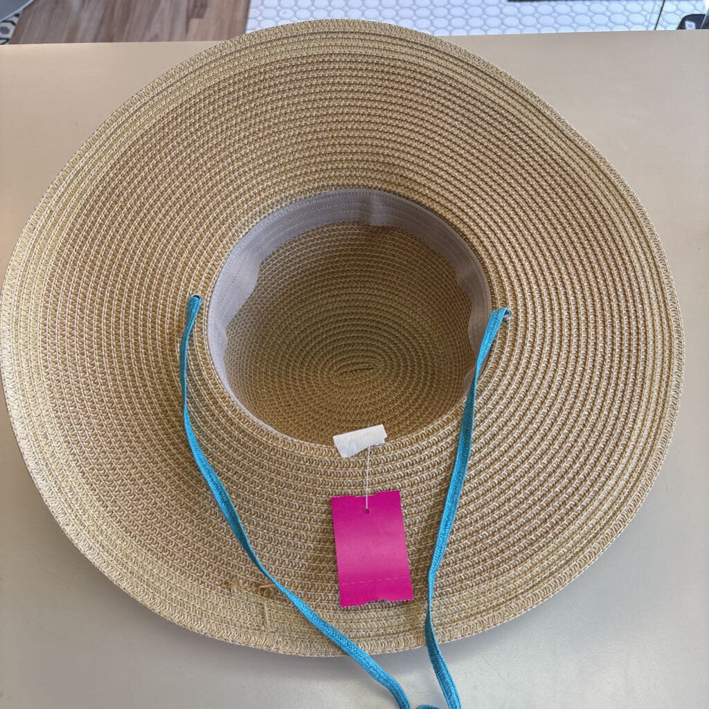 Natural Straw Woven Sun Hat With Print Band