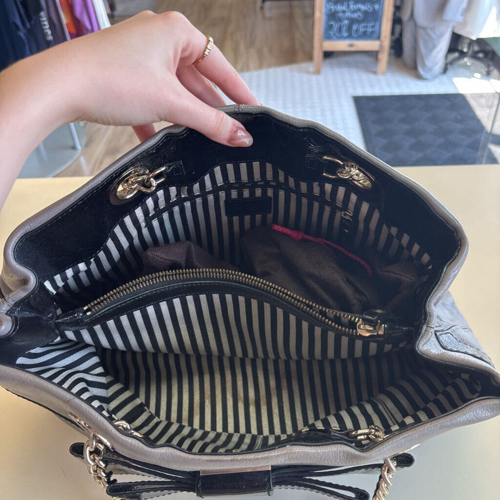 Kate Spade Grey/ Black Leather Bow Purse